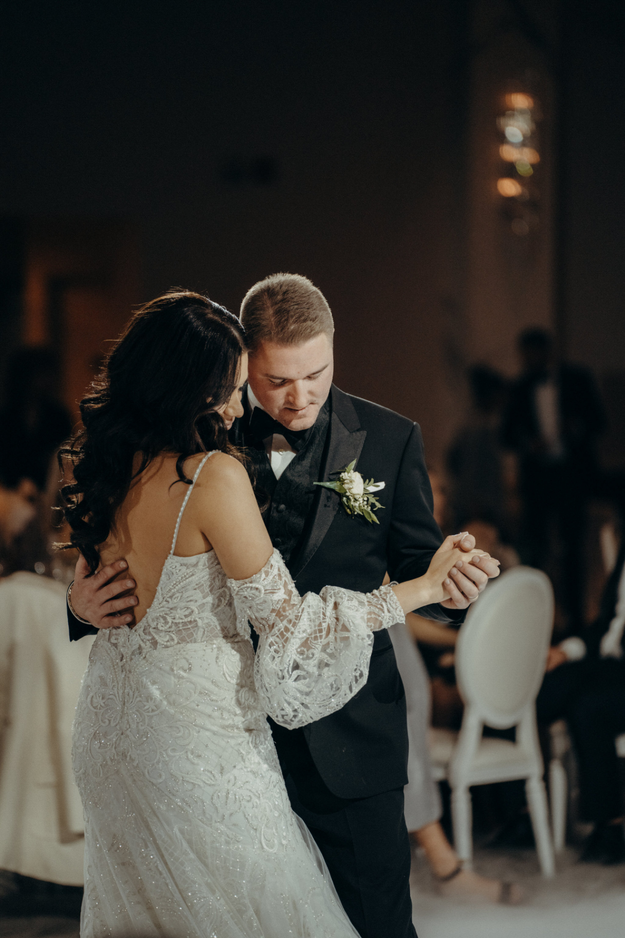 Intimate first dance in warm light
